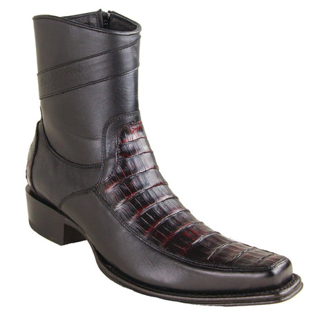 Botas Cortas de Caiman y Piel Original Punta Europea Color Negro Rojizo - Los Altos Boots - Los Altos Boots