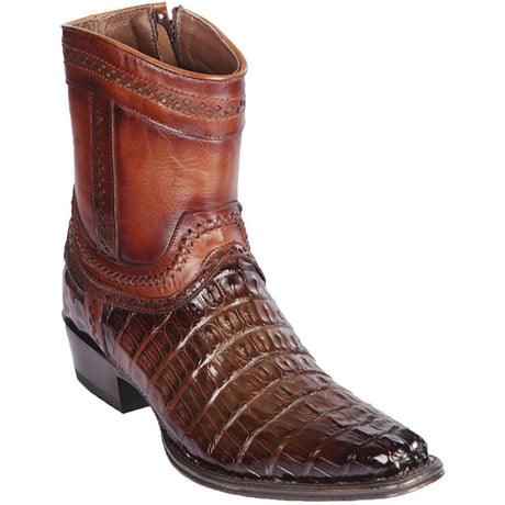 Botas Cortas de Cocodrilo Caiman Cola Original Punta Europea Color Cafe Difuminado - Los Altos Boots - Los Altos Boots