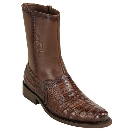 Botas Cortas de Cocodrilo Caiman Panza Original Punta Oval Color Cafe Difuminado - Los Altos Boots - Los Altos Boots