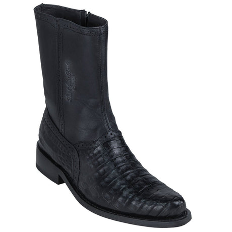 Botas Cortas de Cocodrilo Caiman Panza Original Punta Oval Color Negro - Los Altos Boots - Los Altos Boots