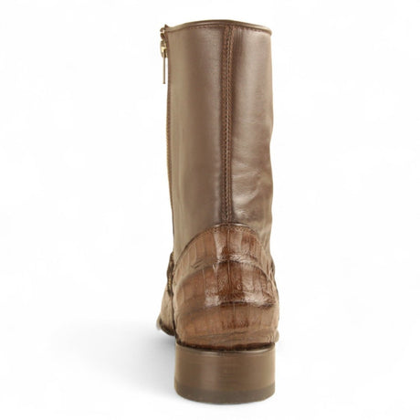 Botas Cortas de Cocodrilo Caiman Panza Original Punta Redonda Roper Color Cafe - Los Altos Boots - Los Altos Boots