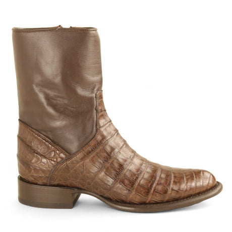 Botas Cortas de Cocodrilo Caiman Panza Original Punta Redonda Roper Color Cafe - Los Altos Boots - Los Altos Boots