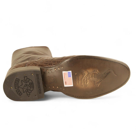 Botas Cortas de Cocodrilo Caiman Panza Original Punta Redonda Roper Color Cafe - Los Altos Boots - Los Altos Boots