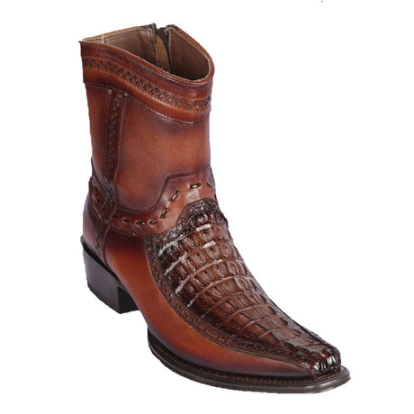 Botas Cortas de Cola de Caiman y Venado Original Punta Europea Color Cafe Difuminado - Los Altos Boots - Los Altos Boots
