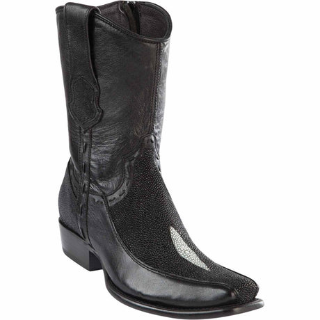 Botas Cortas de Mantarraya Original Perla Sencilla con Venado Punta Dubai Cuadrada Color Negro - Wild West Boots - Wild West Boots