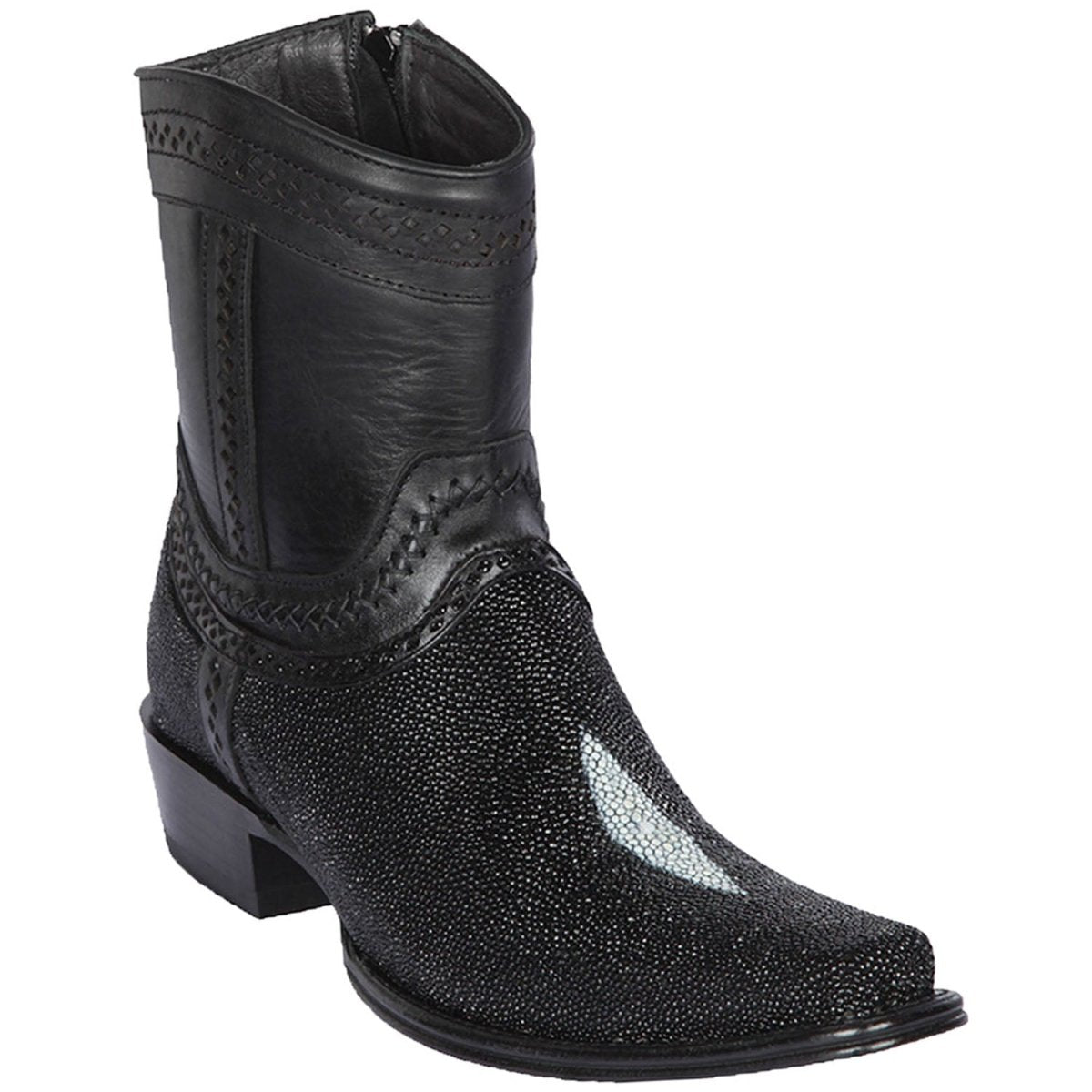 Botas Cortas de Mantarraya Original Perla Sencilla Punta Cuadrada Color Negro - Los Altos Boots - Los Altos Boots