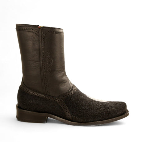 Botas Cortas de Mantarraya Original Perla Sencilla Punta Oval Color Negro - Los Altos Boots - Los Altos Boots