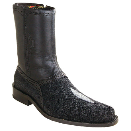 Botas Cortas de Mantarraya Original Perla Sencilla Punta Oval Color Negro - Los Altos Boots - Los Altos Boots