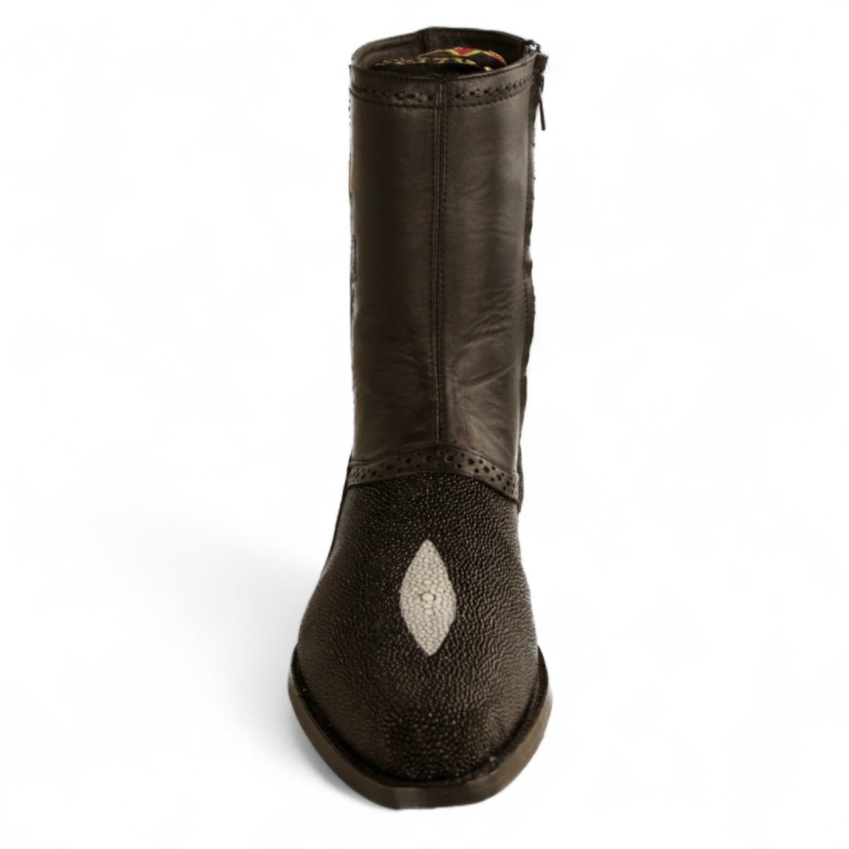 Botas Cortas de Mantarraya Original Perla Sencilla Punta Oval Color Negro - Los Altos Boots - Los Altos Boots
