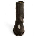 Botas Cortas de Mantarraya Original Perla Sencilla Punta Oval Color Negro - Los Altos Boots - Los Altos Boots