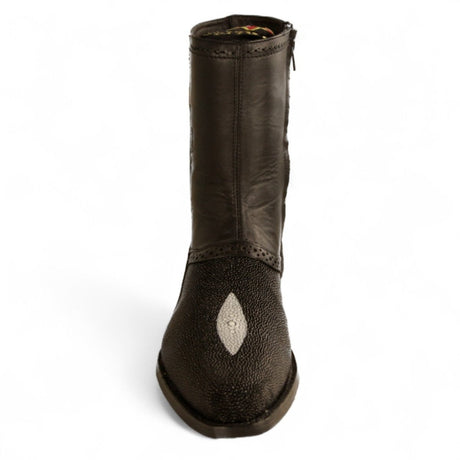 Botas Cortas de Mantarraya Original Perla Sencilla Punta Oval Color Negro - Los Altos Boots - Los Altos Boots