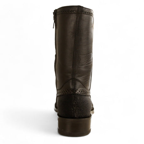 Botas Cortas de Mantarraya Original Perla Sencilla Punta Oval Color Negro - Los Altos Boots - Los Altos Boots