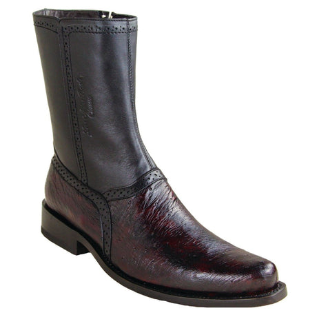 Botas Cortas de Panza de Avestruz Original Punta Oval Color Negro Rojizo - Los Altos Boots - Los Altos Boots