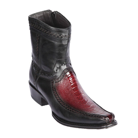 Botas Cortas de Pata de Avestruz Original Punta Europea Color Vino Difuminado - Los Altos Boots - Los Altos Boots