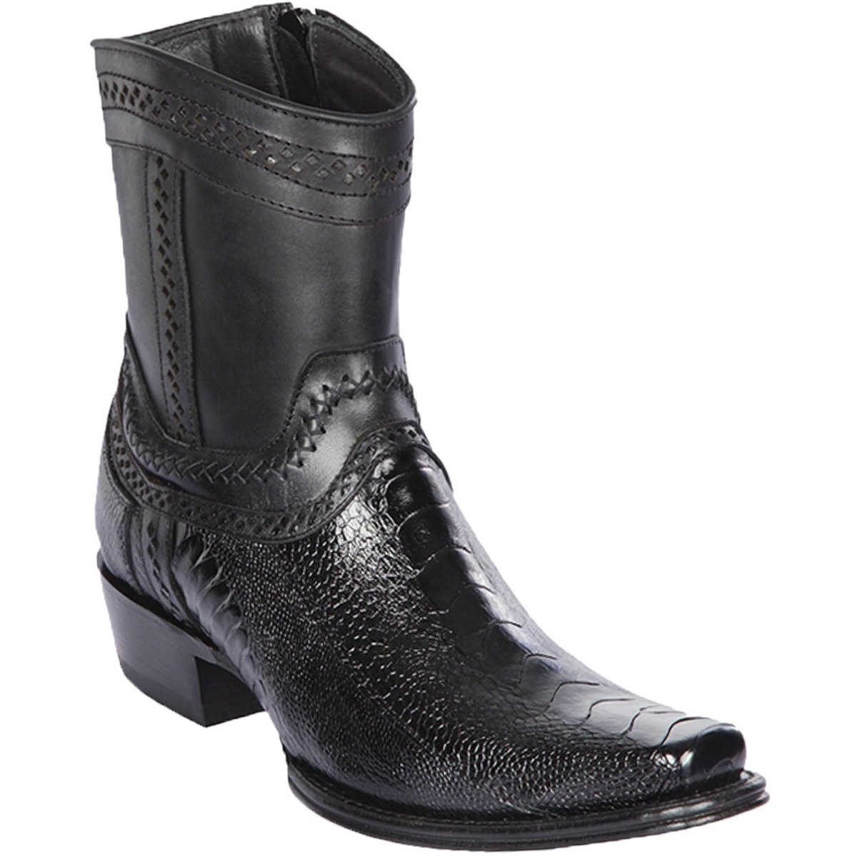 Botas Cortas de Pata de Avestruz Punta Europea Color Negro - Los Altos Boots - Los Altos Boots