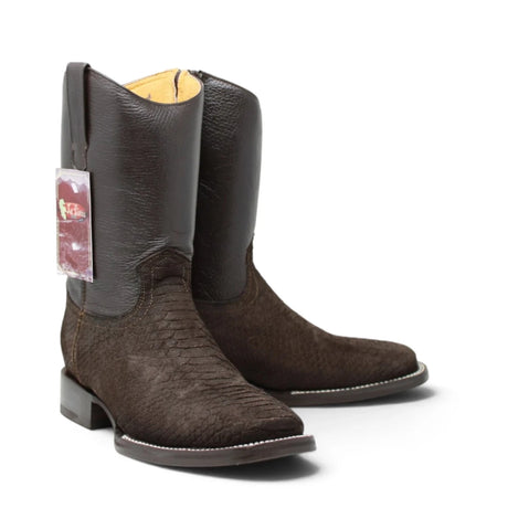 Botas Cortas de Piton Grabado Punta Rodeo Cuadrada - La Carreta - La Carreta