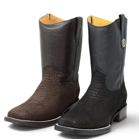 Botas Cortas de Piton Grabado Punta Rodeo Cuadrada - La Carreta - La Carreta