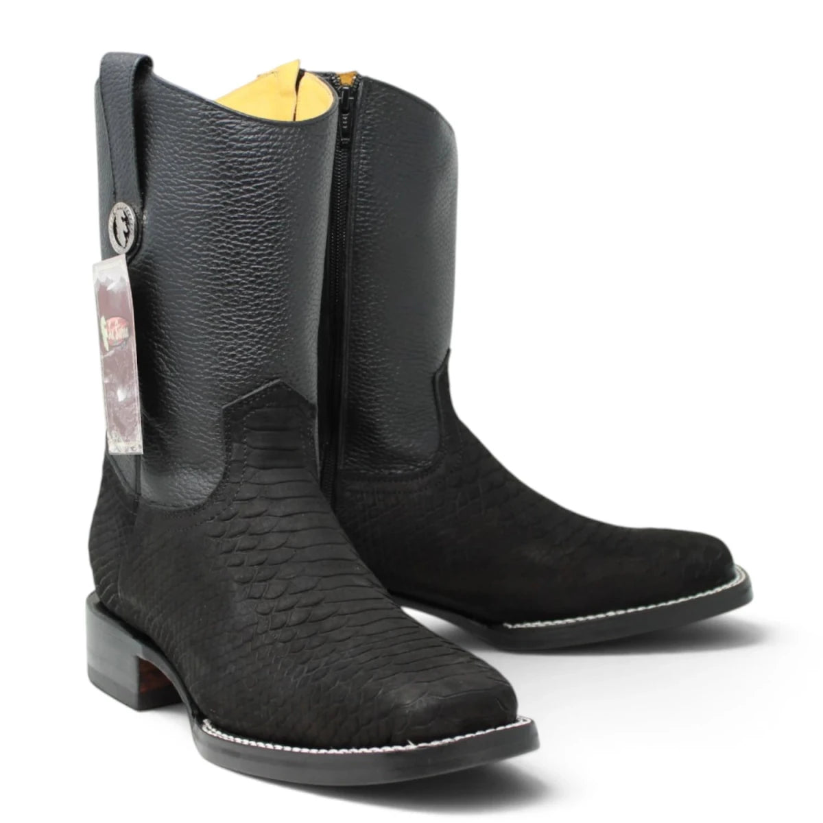 Botas Cortas de Piton Grabado Punta Rodeo Cuadrada - La Carreta - La Carreta