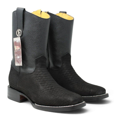 Botas Cortas de Piton Grabado Punta Rodeo Cuadrada - La Carreta - La Carreta
