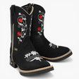 Botas Cuadrada Negro con Flores Rojas y Ringle - Sidney - A&A Boots