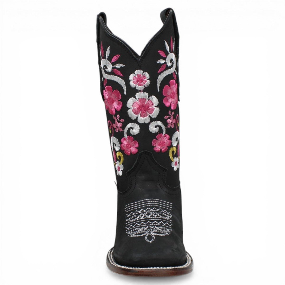 Botas Cuadrada Negro con Flores Rosas y Ringle - A&A Boots - A&A Boots