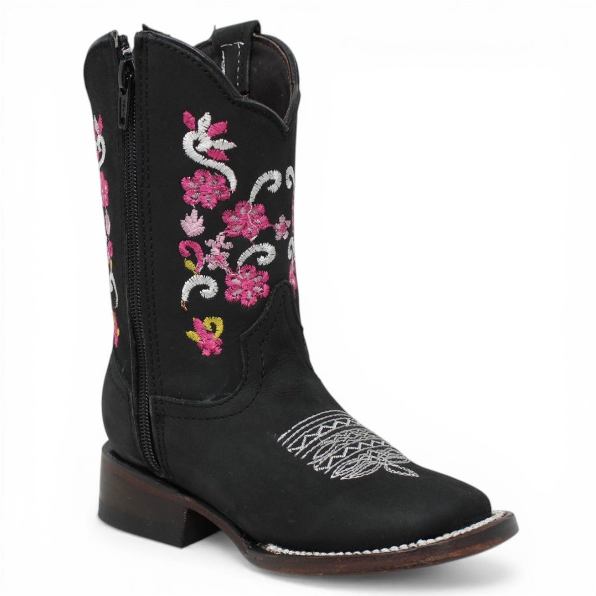 Botas Cuadrada Negro con Flores Rosas y Ringle - A&A Boots - A&A Boots
