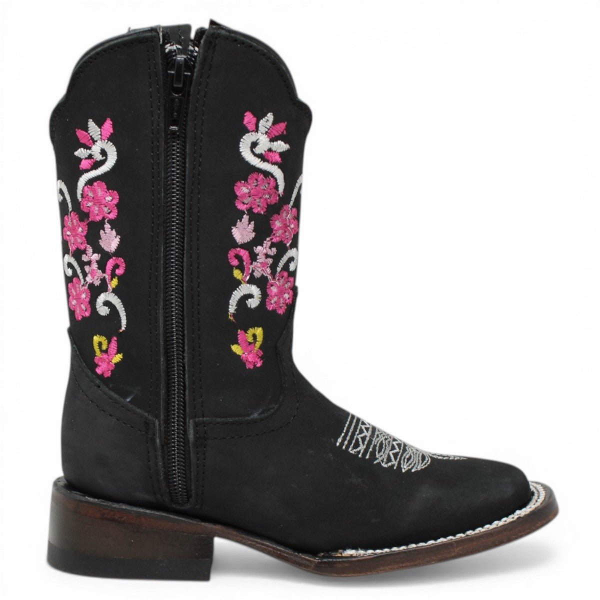 Botas Cuadrada Negro con Flores Rosas y Ringle - A&A Boots - A&A Boots