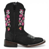 Botas Cuadrada Negro con Flores Rosas y Ringle - A&A Boots - A&A Boots