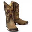 Botas Cuadrada Tan con Flores Rojas y Ringle - Bandida - A&A Boots
