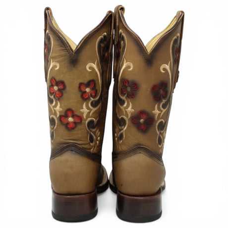 Botas Cuadrada Tan con Flores Rojas y Ringle - Bandida - A&A Boots