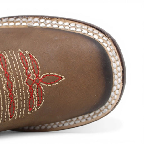 Botas Cuadrada Tan con Flores Rojas y Ringle - Bandida - A&A Boots
