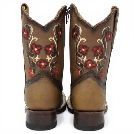 Botas Cuadrada Tan con Flores Rojas y Ringle - Bandida - A&A Boots