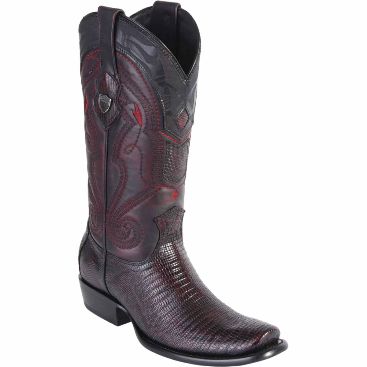 Botas de Armadillo Lizard Original Dubai Punta Cuadrada Color Negro Rojizo - Wild West Boots - Wild West Boots