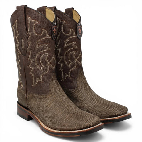 Botas de Armadillo Original Punta Rodeo Cuadrada Ancha Color Cafe Lijado - Los Altos Boots - Los Altos Boots