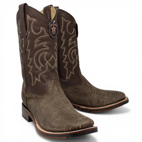 Botas de Armadillo Original Punta Rodeo Cuadrada Ancha Color Cafe Lijado - Los Altos Boots - Los Altos Boots
