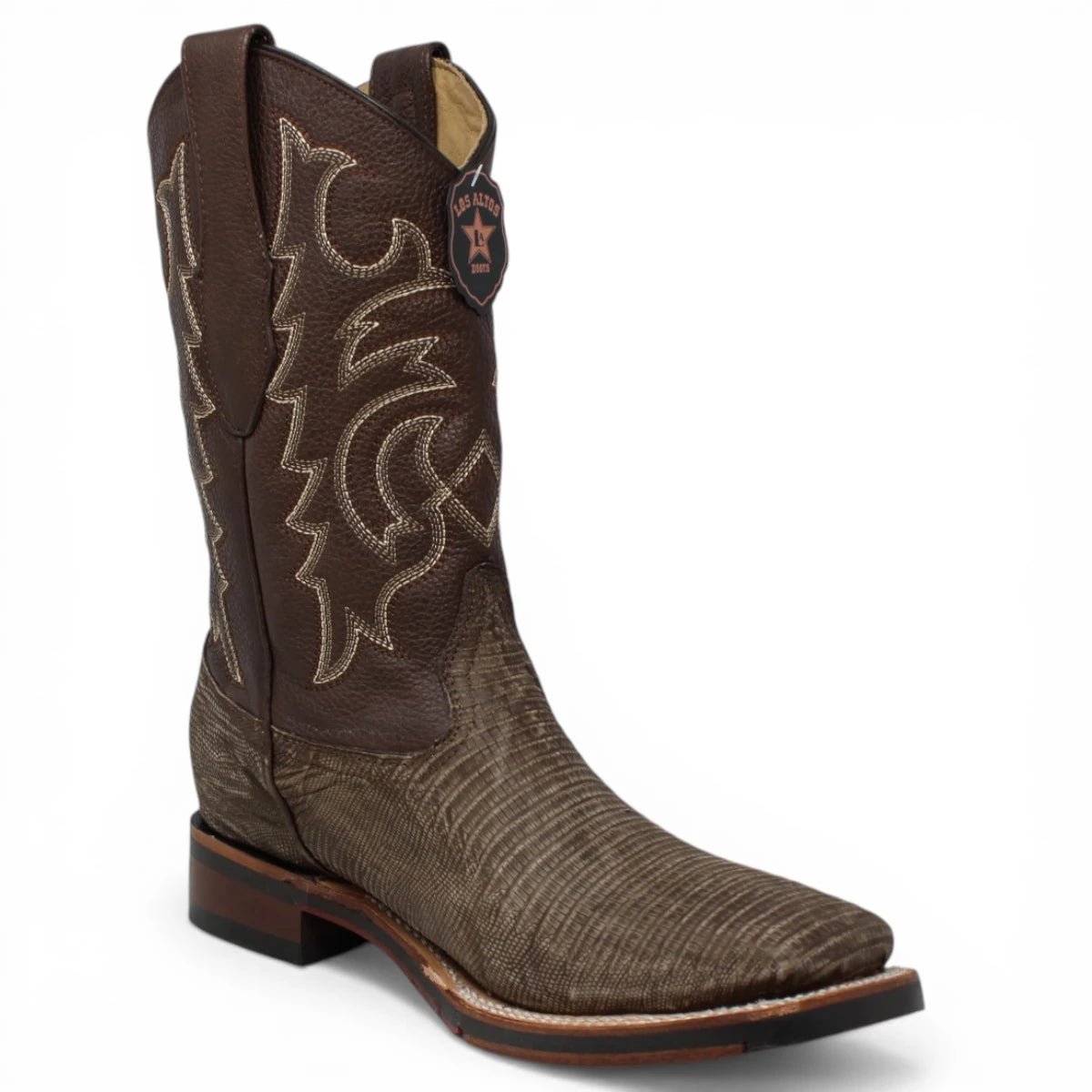 Botas de Armadillo Original Punta Rodeo Cuadrada Ancha Color Cafe Lijado - Los Altos Boots - Los Altos Boots
