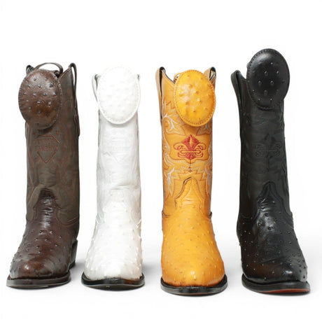 Botas de Avestruz Grabado con Horma Puntal - White Diamond - White Diamonds Boots