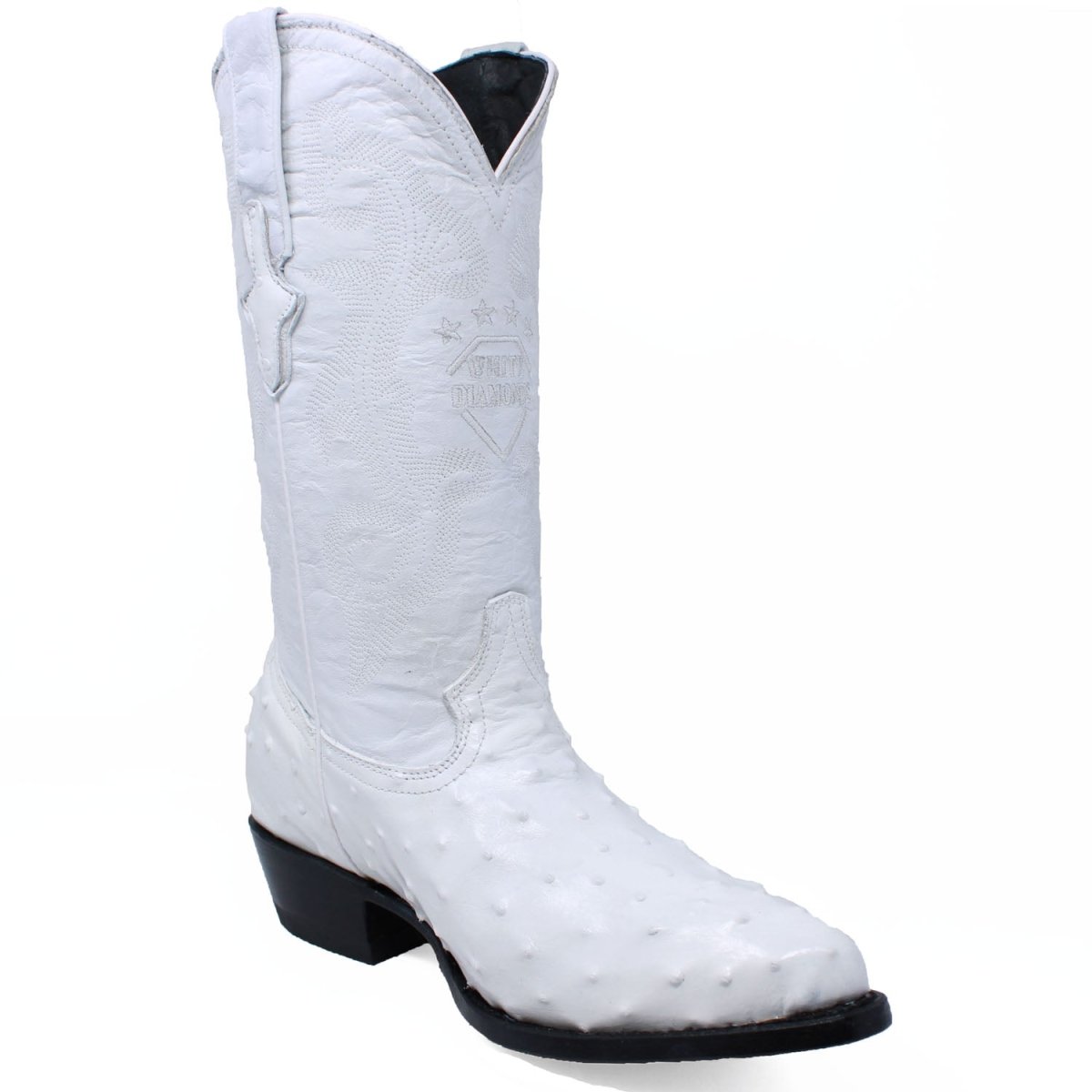 Botas de Avestruz Grabado con Horma Puntal  - White Diamond