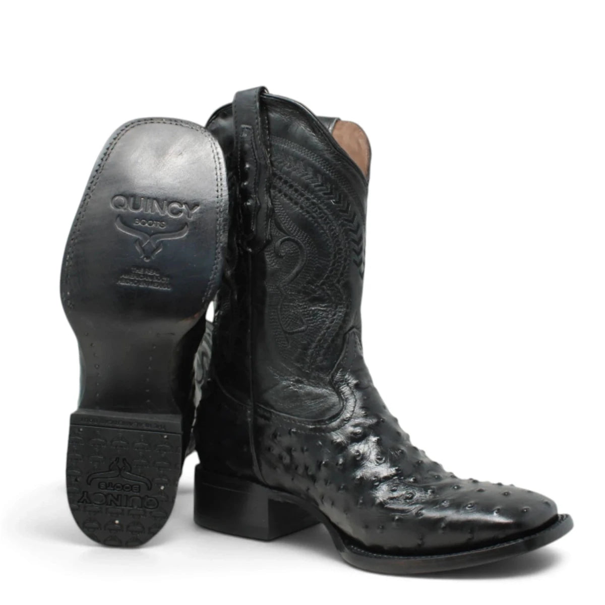 Botas de Avestruz Grabado Horma Rodeo Cuadrada -Quincy Boots - Quincy Boots