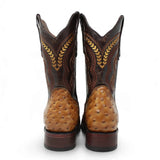 Botas de Avestruz Grabado Horma Rodeo Cuadrada -Quincy Boots - Quincy Boots