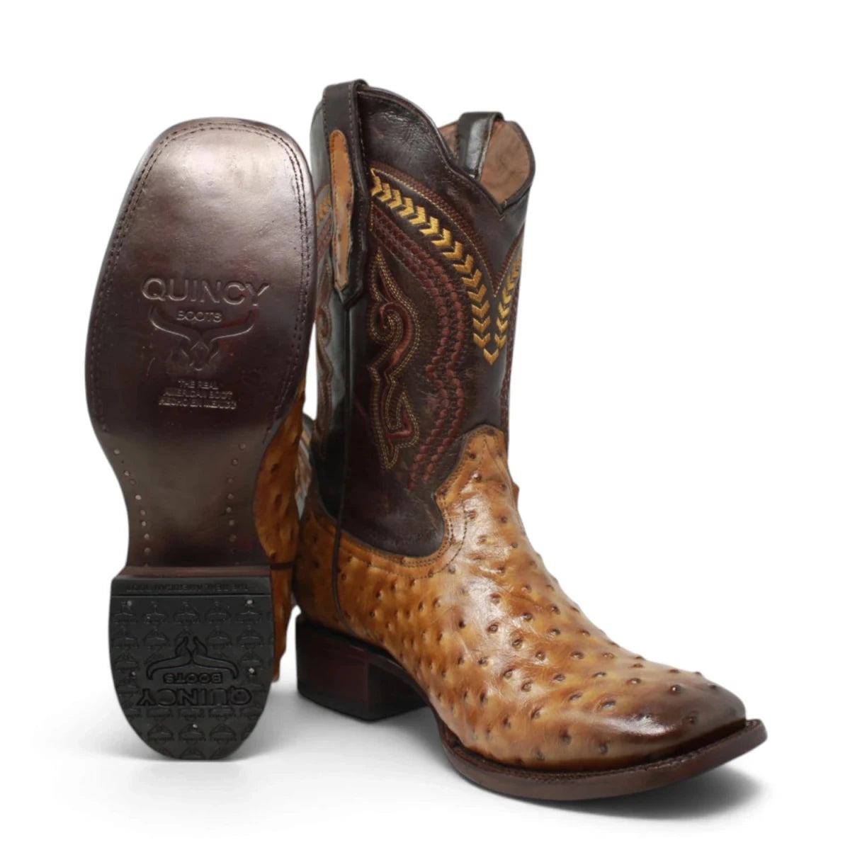 Botas de Avestruz Grabado Horma Rodeo Cuadrada -Quincy Boots - Quincy Boots