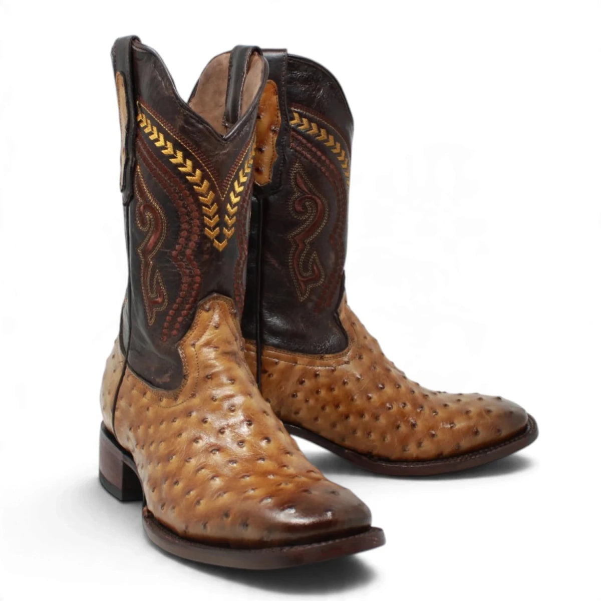 Botas de Avestruz Grabado Horma Rodeo Cuadrada -Quincy Boots - Quincy Boots