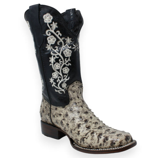 Botas de Avestruz Grabado Horma Rodeo para Mujer Color Blanco WD - 502 - White Diamonds Boots