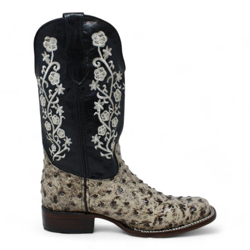 Botas de Avestruz Grabado Horma Rodeo para Mujer Color Blanco WD - 502 - White Diamonds Boots