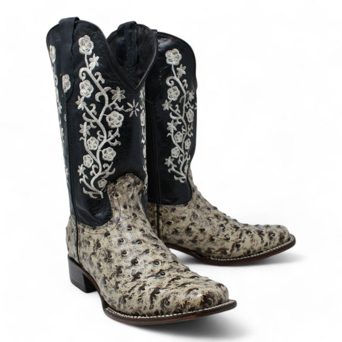 Botas de Avestruz Grabado Horma Rodeo para Mujer Color Blanco WD - 502 - White Diamonds Boots