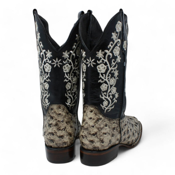 Botas de Avestruz Grabado Horma Rodeo para Mujer Color Blanco WD - 502 - White Diamonds Boots