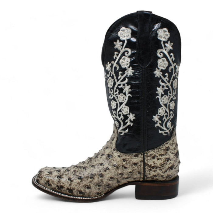 Botas de Avestruz Grabado Horma Rodeo para Mujer Color Blanco WD - 502 - White Diamonds Boots