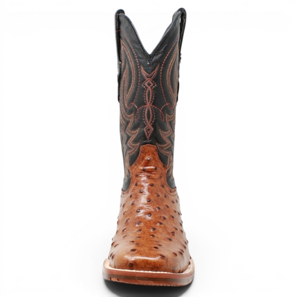 Botas de Avestruz Grabado Punta Cuadrada Color Cognac Rustico - Tanner Mark Boots - Tanner Mark Boots