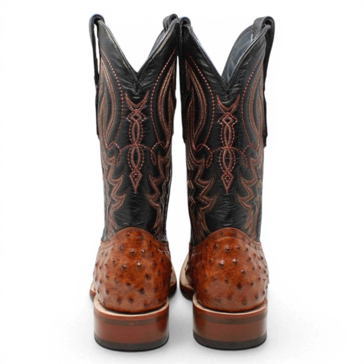 Botas de Avestruz Grabado Punta Cuadrada Color Cognac Rustico - Tanner Mark Boots - Tanner Mark Boots