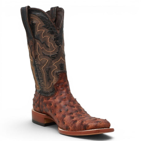 Botas de Avestruz Grabado Punta Cuadrada Color Shedron Oscuro - Tanner Mark Boots - Tanner Mark Boots